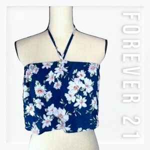 Forever 21 Navy and White Ruffle Floral Crop Top sz S